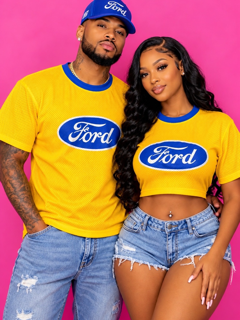 Ford Yellow Mesh Tee with Blue Logo